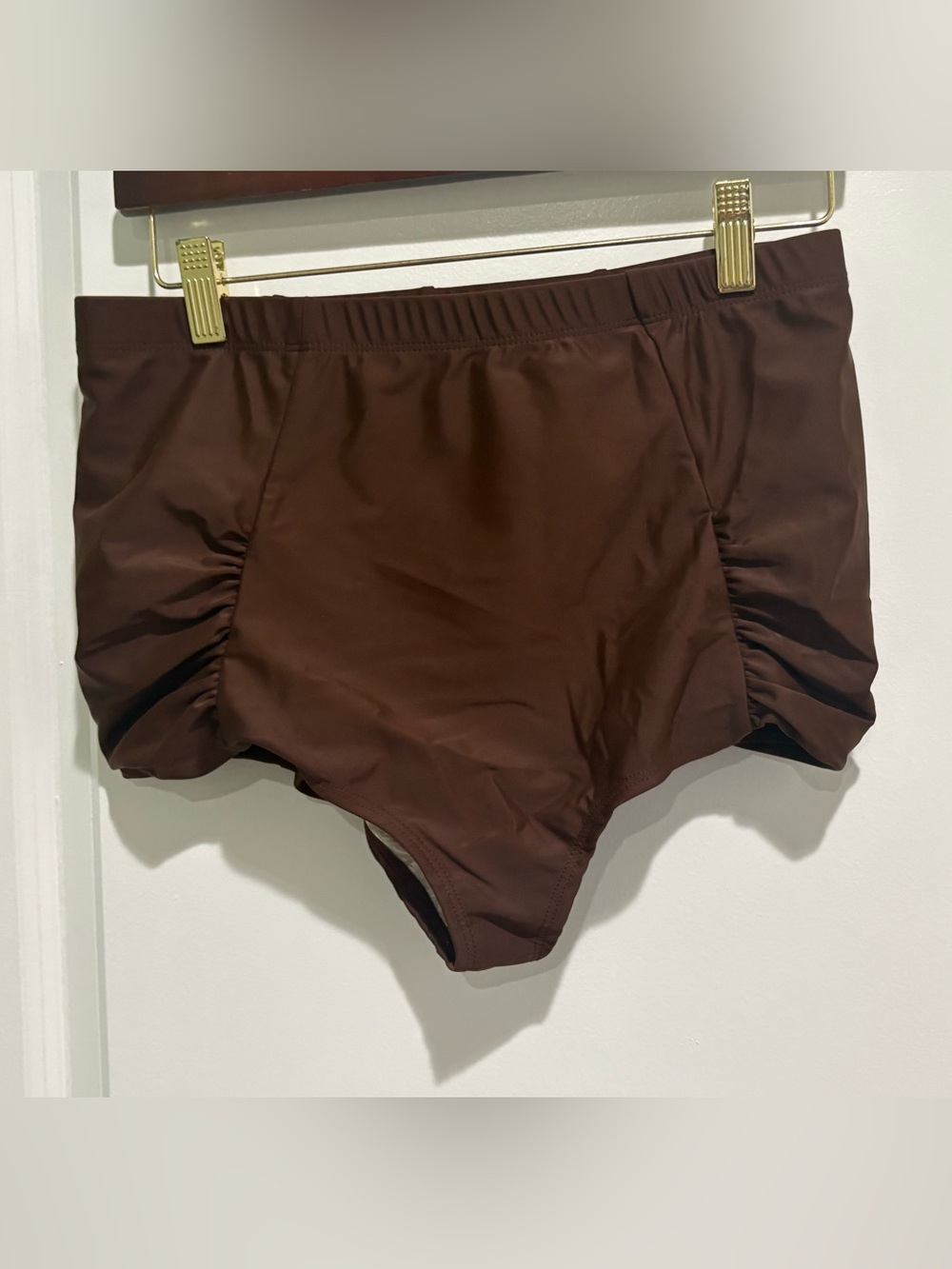 High-Rise Ruched Brown Women's Swim Bottom NWOT